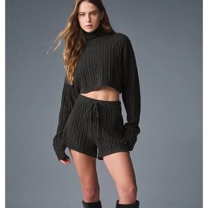 ALO Yoga Black Cable Knit Sweater